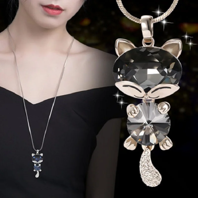 Модное ожерелье с кошкой для женщин Классическая длинная цепочка подвеска