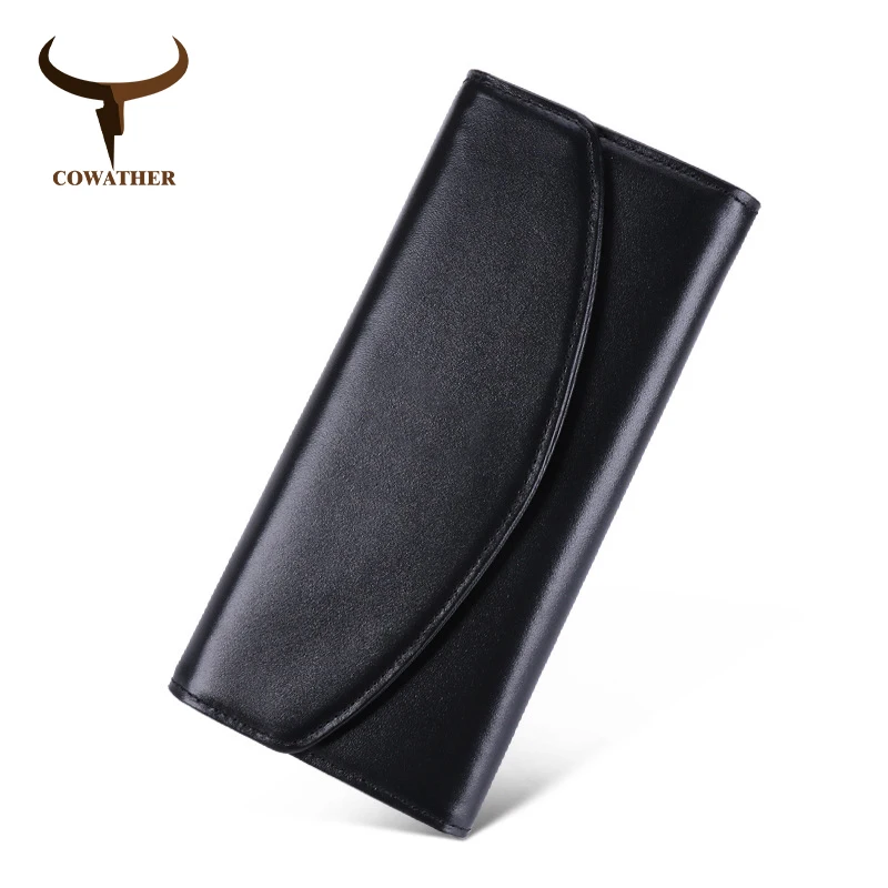 Q9375 black COWATHER женский кошелек высшего качества из натуральной коровьей кожи винтажный Модный дизайн женский кошелек большой емкости из воловьей кожи - Цвет: Q9375 black