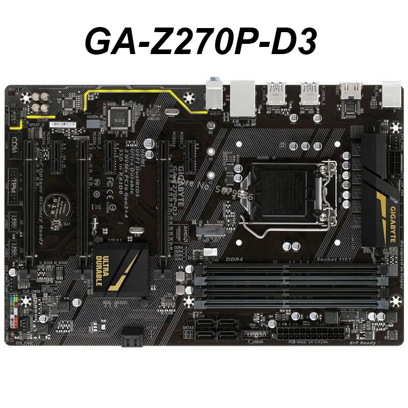 For GIGABYTE GA Z270P-D3 Motherboard DDR4 LGA 1151 DDR4 For Intel Z270  64GB USB3.1 HDMI Used Desktop Mainboard cheapest motherboard for pc