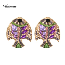 Vodeshanliwen многоцветные стразы серьги-гвоздики для рыбы женские модные Кристаллы массивные большие серьги аксессуары