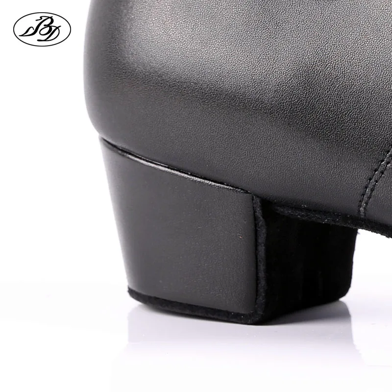BD Child Latin Dance Shoes 802 Black Genuine Split Leather Boy Shoes Low Heel Ballroom Dance Straight Soft Leather  Sole 6