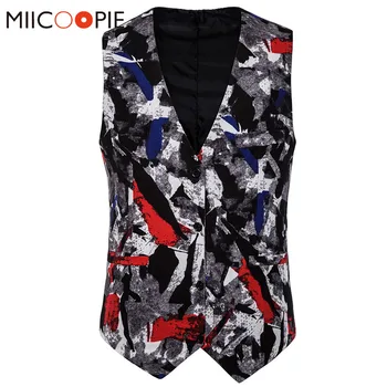 

Plus size Contrast color Suit Vest men 2019 new Random print Sleeveless Single Breasted gilet homme costume bussiness waistcoat