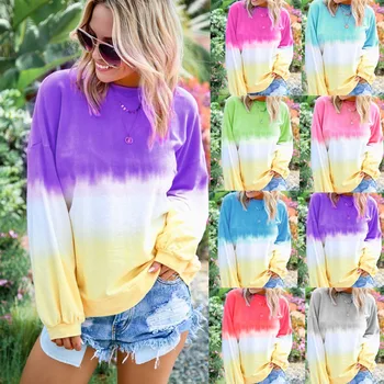 

Hot Sale Plus Size 2019 Autumn Women Hoodies Tops Casual Loose S-5XL O-Neck Long Sleeve Clothing Female Cotton New Gradient Tops