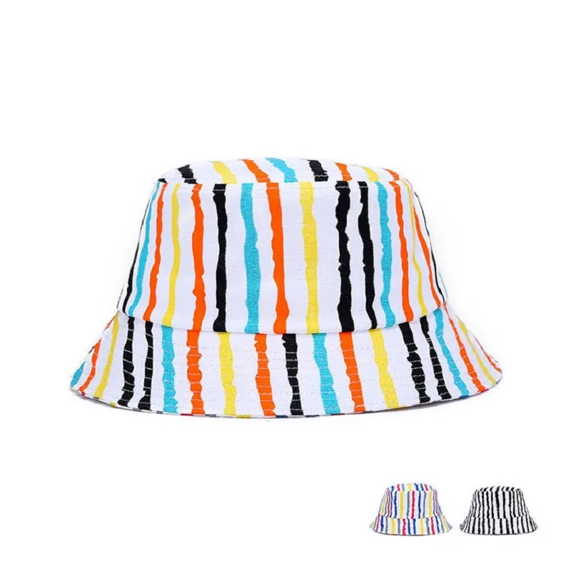 

2020 New Women's Bucket Hats Beach Fashion Summer Stripe Printed Fisherman Caps Bucket Hats Vacation Men Women