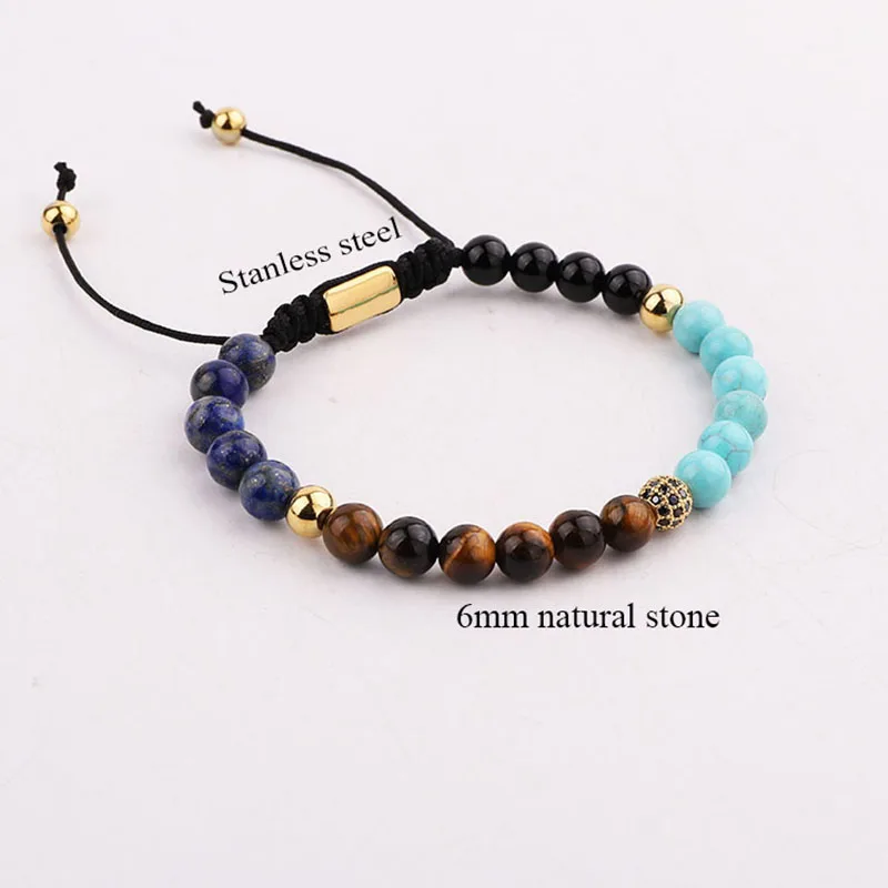 New Coming 6mm Natural Stone Tiger Eye Lapis Lazuli Beads Custom Macrame Bracelet Women Men Jewelry Gift - Image 2