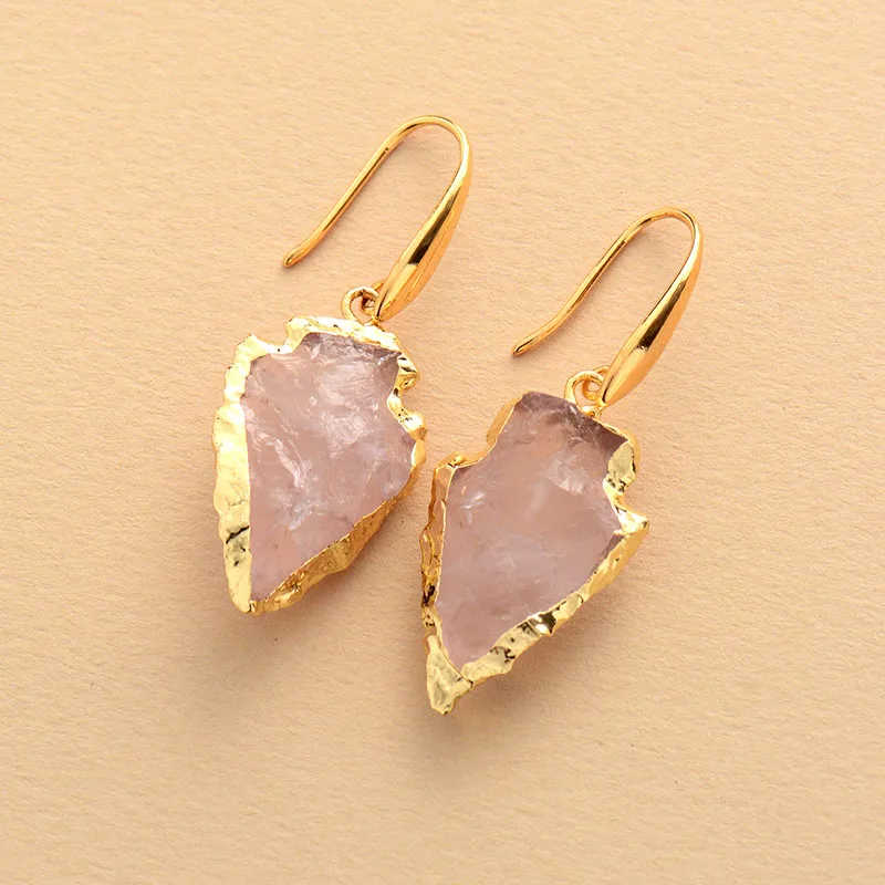 Natural Stone Earrings for Women Gold Tone Arrowhead Rose Quartzs Drop Earring Elegant Jewelry Femme Bijoux Dropship - Image 3