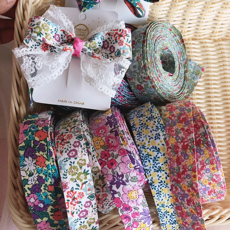 

Flower Printing Cotton Ribbon Craft 25mm 1" Layering Cloth Fabric Tape Band DIY Hair Bow Tie Collar Keychain Accessories 10Yards