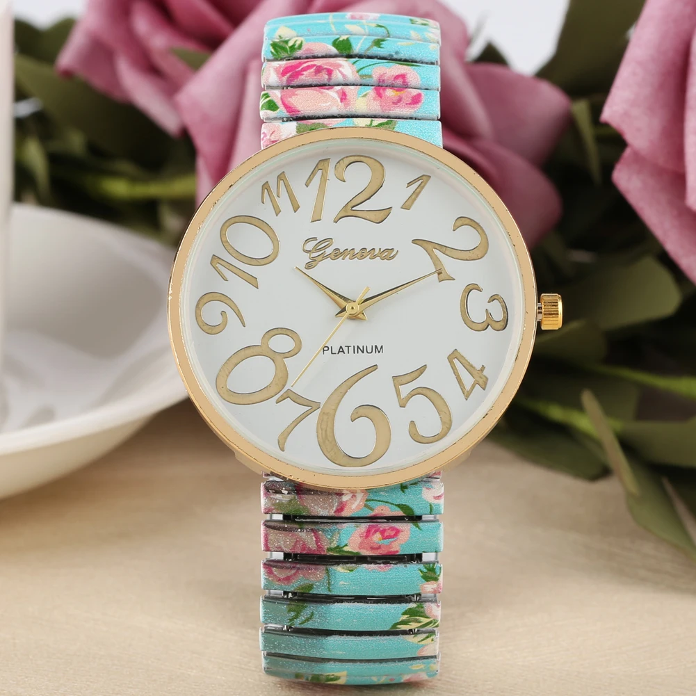 Fashion Printing Pattern Dial Watch for Ladies Casual Quartz Analog Clock Female Blue Bracelet Wristwatch Women 3