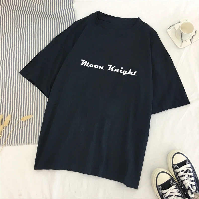 Повседневные футболки с буквенным принтом kpop Moon girl Ulzzang, топы с мультяшным альбомом, Прямая поставка, Harajuku, винтажная одежда для веганов в стиле панк, женская футболка