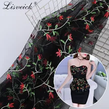 1 м/лот 143 см белый/черный цветок вышитый мягкий тюль Цветок Сетка кружевная ткань одежда для девочек женское платье DIY материал