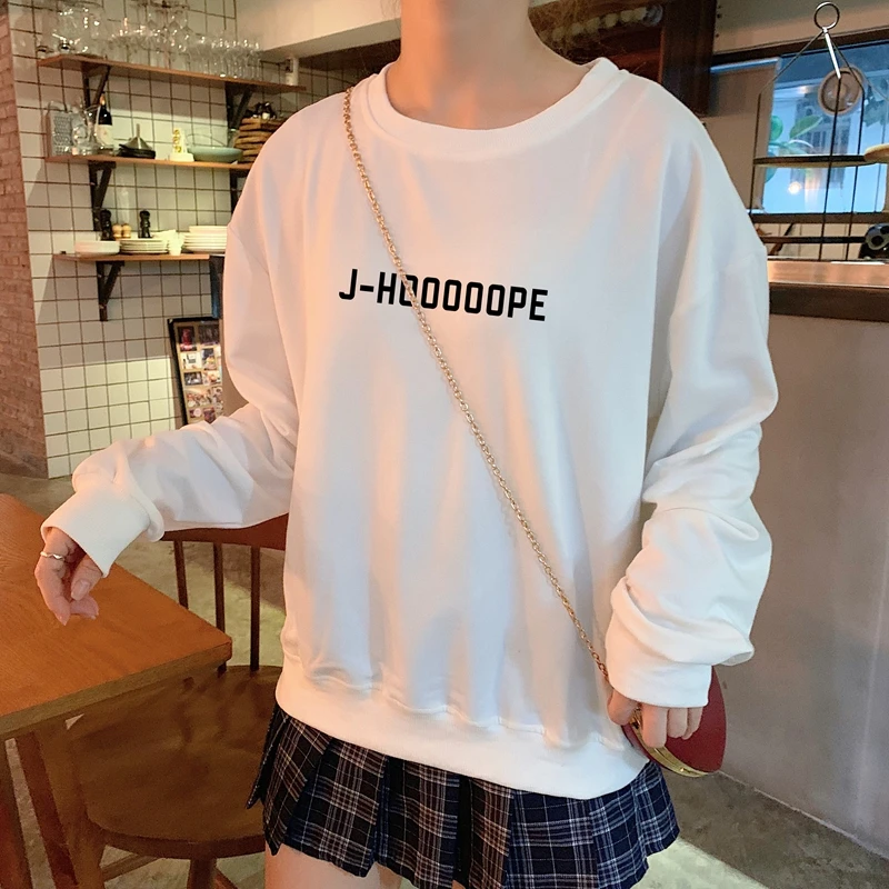  J-HOOOOOPE J-HOPE tumblr Hoodies Women Autumn Spring Casual Letters Printed Sweatshirt Cotton K-pop