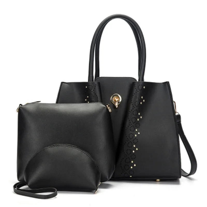 

Ladies Leather shoulder bag strap zipper handbags large bags for women 2019 Elegant Ladies handbags set 3pcs