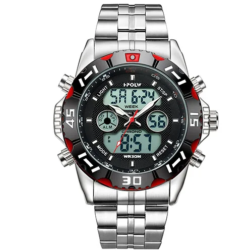 Silver Red Мужские часы, цифровой светодиодный, Топ бренд, роскошные часы, Chronos, будильник, G, спортивные часы, мужские ударные часы, Relogio Masculino - Цвет: Silver Red