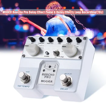 

MOOER Reecho Pro Digital Delay Guitar Effect Pedal Twin Footswitch with 6 Delay Effects Loop Recording (20 Seconds) Function