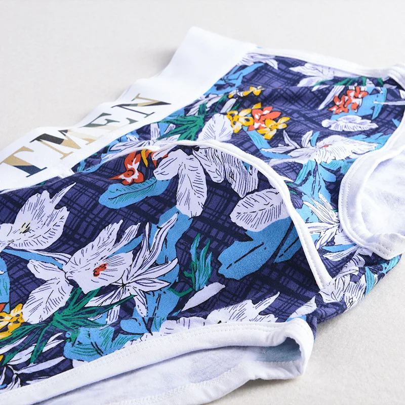 Мужское нижнее белье с цветочным принтом из чистого хлопка дышащие быстросохнущие боксеры мужские удобные мягкие модные облегающие трусы