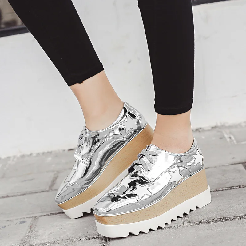 

Baby Celebrity Style New Style Square Head Star Shoes Bandage Cloth Thick Bottomed Slanted Heel Platform Shoes Korean-style Pate