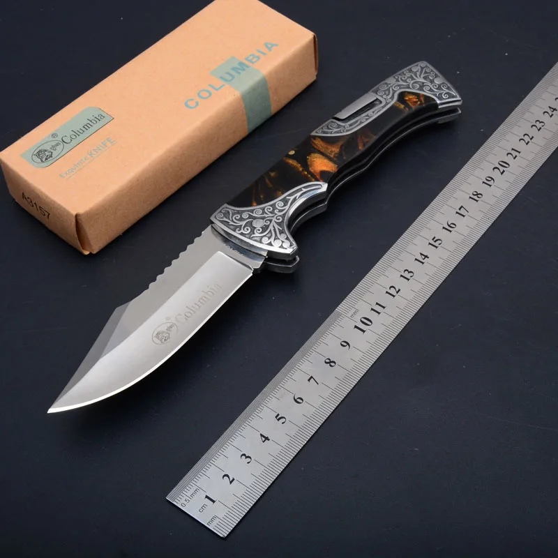 

Quality A3157 Folding Knife Camping Tactical Knife Hand carved Handle 3Cr13MoV Blade Outdoor Multi Functional Survival Tool