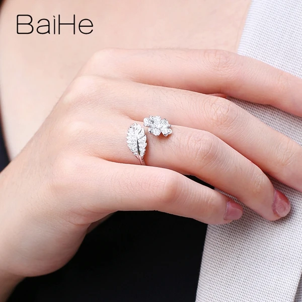 BAIHE, 14 карат, белое золото, 0.32ct, натуральные бриллианты, Женские Ювелирные изделия с бриллиантами, обручальное кольцо, модное кольцо в виде цветка и листьев, хорошее ювелирное изделие, кольцо
