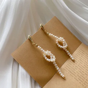 

Peri'sBox Gold Color Knotted Natural Freshwater Pearl Earrings Waterdrop Geometric Earrings for Women French Dangle Earrings Hot