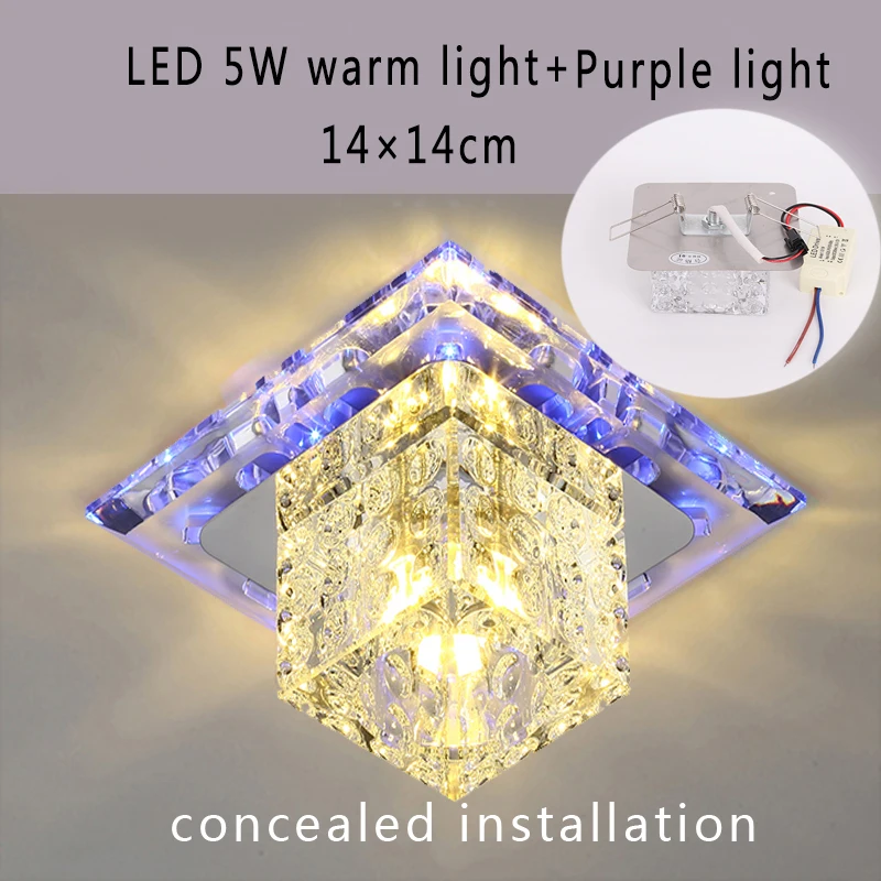Потолочный светильник с кристаллами, светодиодный, квадратный, 3 Вт/5 Вт, современная простота, заподлицо, декоративный светильник, fixturehall, гостиная, фойе - Цвет корпуса: 5W purplelight conce