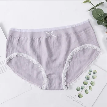 

Women Panties Soft Solid Color Sexy Lingerie Panties Stitching Color Lace Briefs Japanese Bow Underpants
