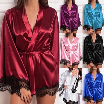 

Women Satin Nightdress Silk Lace Lingerie Nightgown Sleepwear Sexy Robe Women Plus Size Sleepwear Lingerie Lace Nightdress
