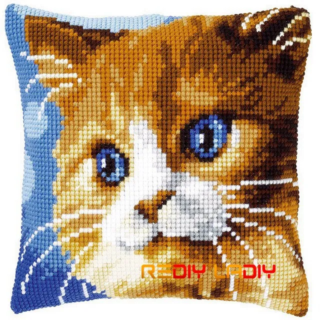 DIY Вышивка крестом Подушка передняя игривые котята подушки массивные наборы вышивки крестиком акриловая пряжа чехол для подушки домашний декор ремесла - Цвет: CX0518