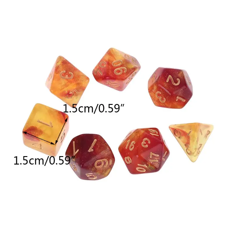7pcs/set Dichromatic D4 D6 D8 D10 D12 D20 Polyhedral Dices Numbers Dials Desktop Table Board Game