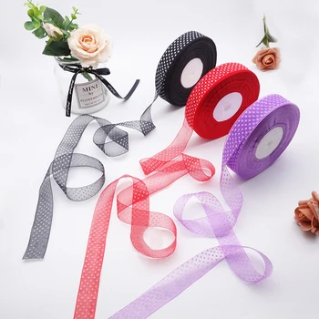 

100yards 3cm White Small Polka Dots Organza Sheer Ribbon Handcraft Hair Accessories DIY Material Accessories