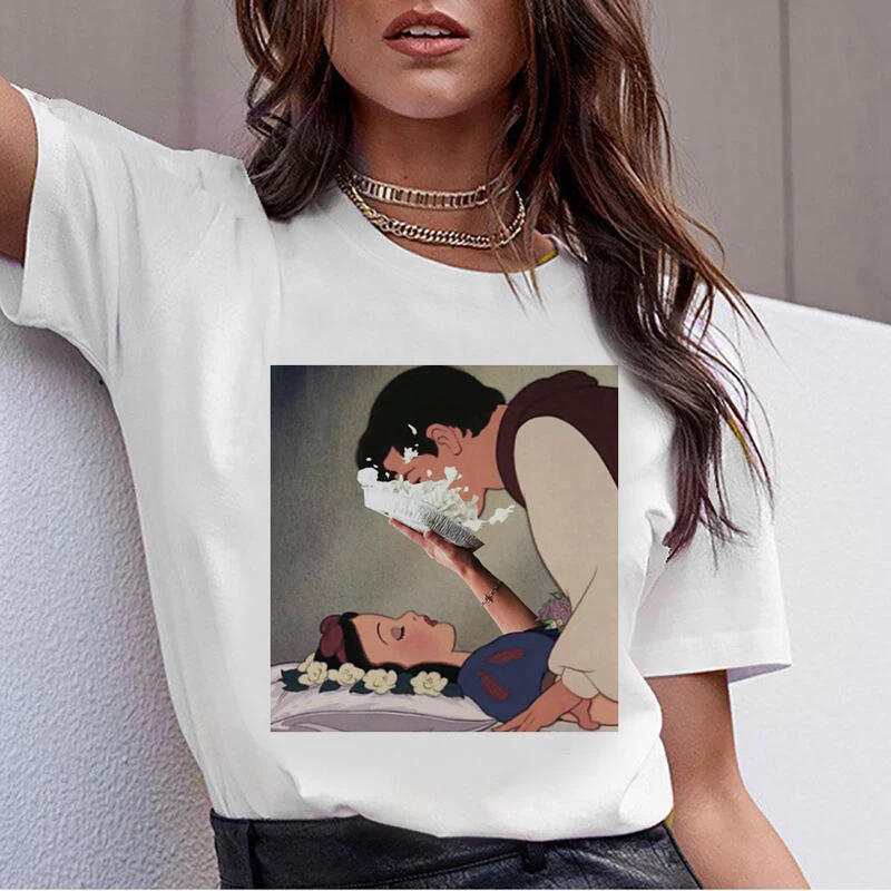 Для женщин забавные Винтаж 90s эстетическое милые футболки с героями мультфильмов корейский стиль модный принт футболки темно Белоснежка Harajuku футболка