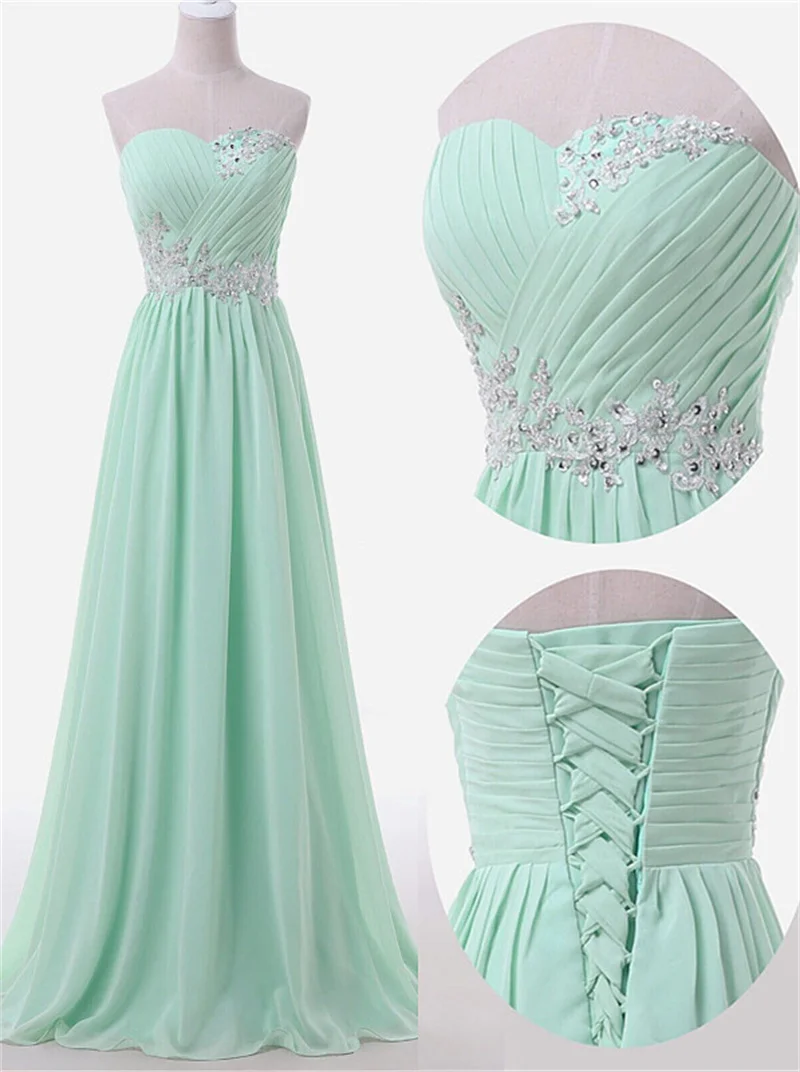 A Line Chiffon Beading Applique Pleat Strapless Bridesmaid Dresses Evening Wedding Party Formal Prom