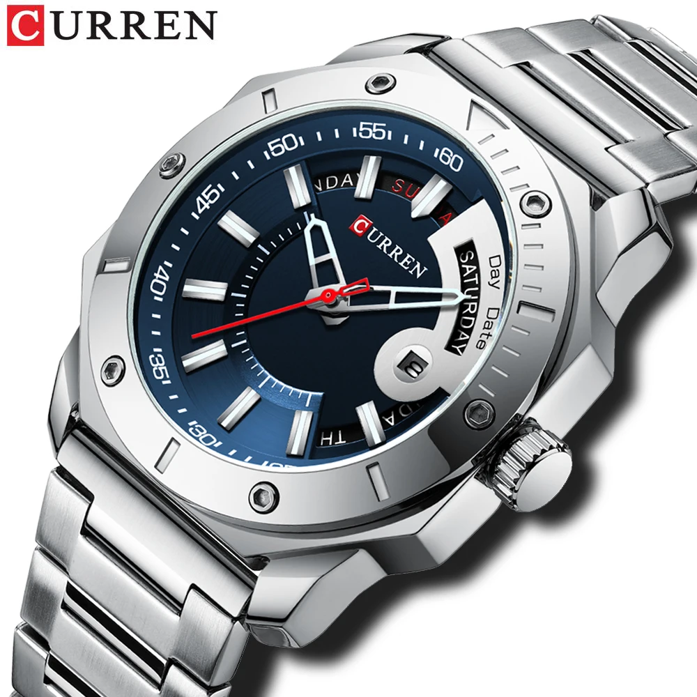 CURREN Men's Watch New and Chic Business Quartz Watches Stainless Steel and Date and week Male Clock afbeelding