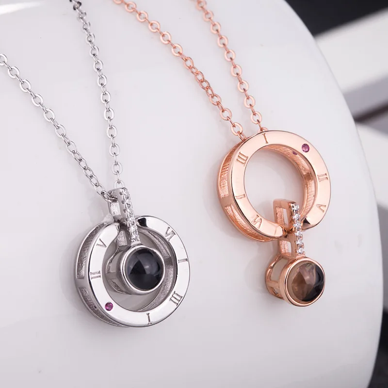 

Necklace Women's inflooring wang Red 925 Douyin Celebrity Style Love of 100 Kind Language I Love You Memory Projection Pendant S