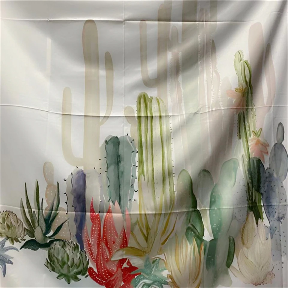 Настенный гобелен с акварелью и КАКТУСОМ зеленые растения богемный декор Ковер