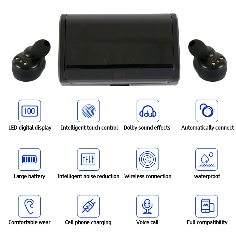 Светодиодный дисплей питания, Bluetooth наушники, TWS, стерео, бизнес, Bluetooth гарнитура, беспроводные наушники с 4000 мАч зарядным устройством