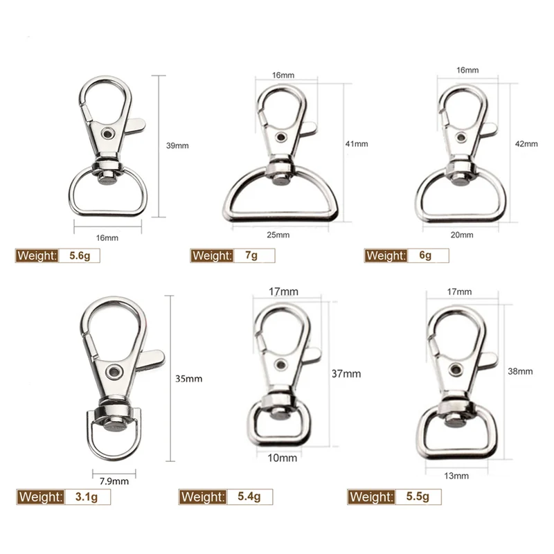 10 Pcs/pack Metal Carabiner Clip Swivel Trigger Dog Buckle KeyRing KeyHooks  retaining ring DIY Craft Lobster Clasp 6 Sizes