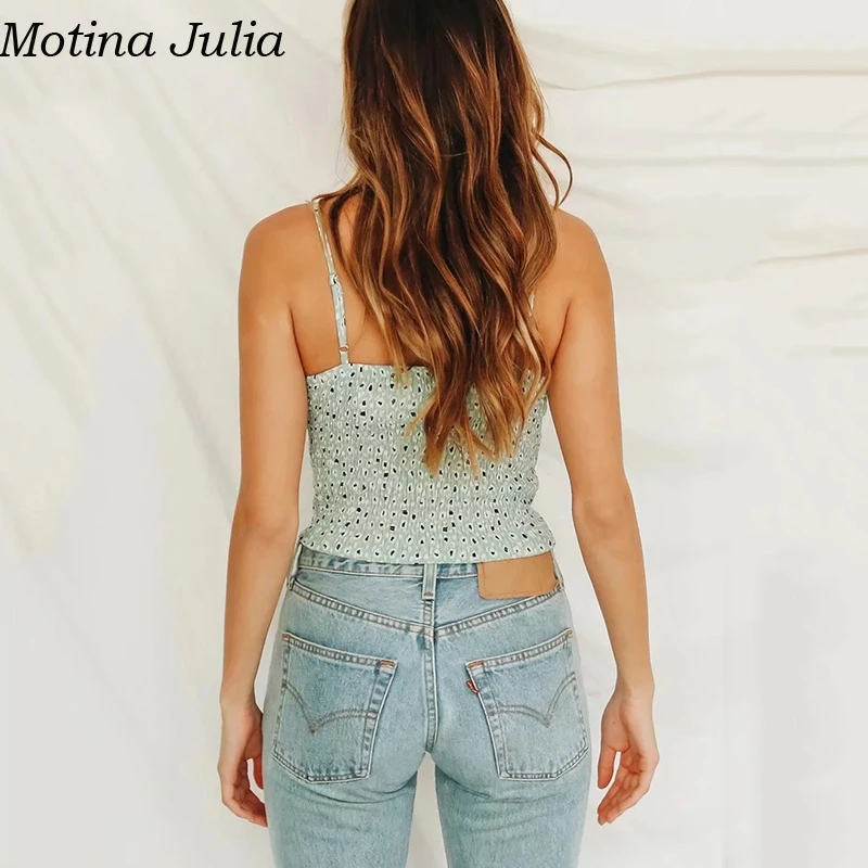 Motina Julia, с рюшами, сексуальные, цветочный принт, Короткие Топики, женские, летние, на бретелях, элегантные, майка, женская, повседневная, крутая, шифон, топики