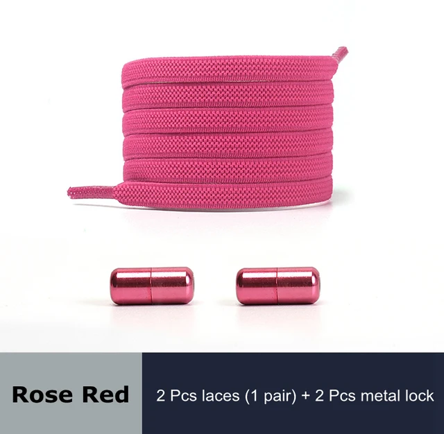 Free to Match Elastic Shoelaces Lock Lazy Laces Flat Multi Color Options No Tie Shoelace Round Capsule Metal 18 Colors Rose Red