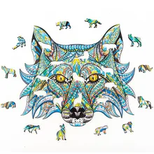 Puzzle en bois 3D loup sauvage jouet éducatif pour enfants décoloration animale assemblage bricolage 400g offre spéciale