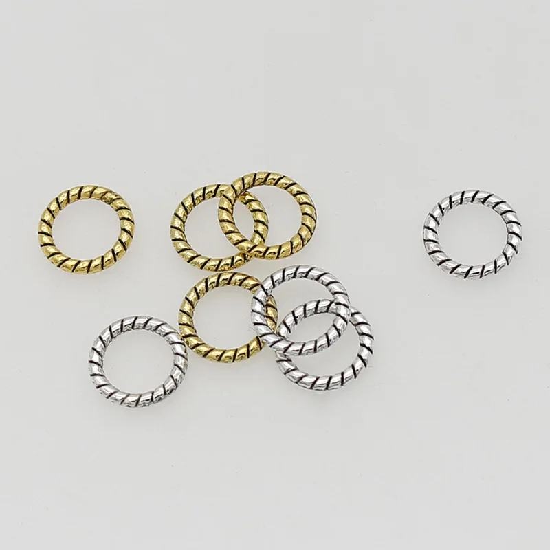 100 개/몫 빈티지 트위스트 라운드 커넥터 8mm 골동품 골드/실버 귀걸이 닫기 점프 링 연결 DIY 쥬얼리 액세서리