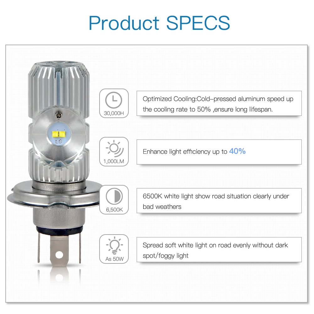 LED Motorcycle Headlight Fog Lamp Light Bulbs L12-H4 9003 Hi/Lo Beamn For YAMAHA XT225 XT250 YZF600R YW125 Zumba YZF-R1 YZF-R6