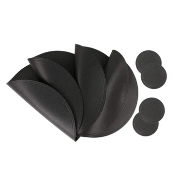 

Faux Leather Round Placemats and Coasters, Table Mats and Drink Spills Coasters, Easy to Clean, Double Stitched for Kitchen Dini