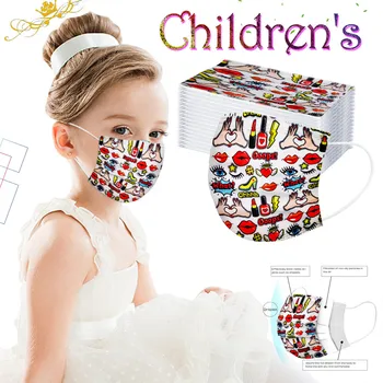 

Printed cartoon face mask Three-layer Protection Masks Children's Disposable FaceMask Breathable EarLoop Elastic Mask mascaras