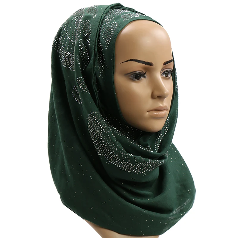 

2020 new style women plain glitter hijab scarf cotton scarves fashion rhinestone leaf pattern shawls muslim headscarf 180*70cm