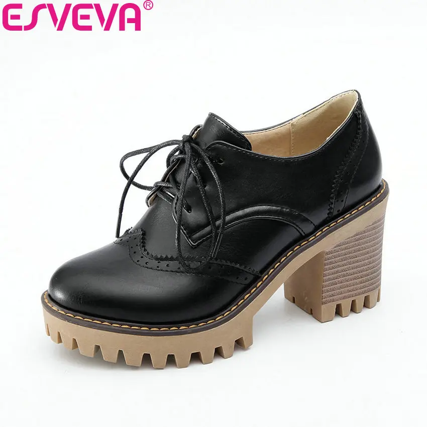 Женские туфли лодочки ESVEVA черные модные ручной работы на платформе с высоким