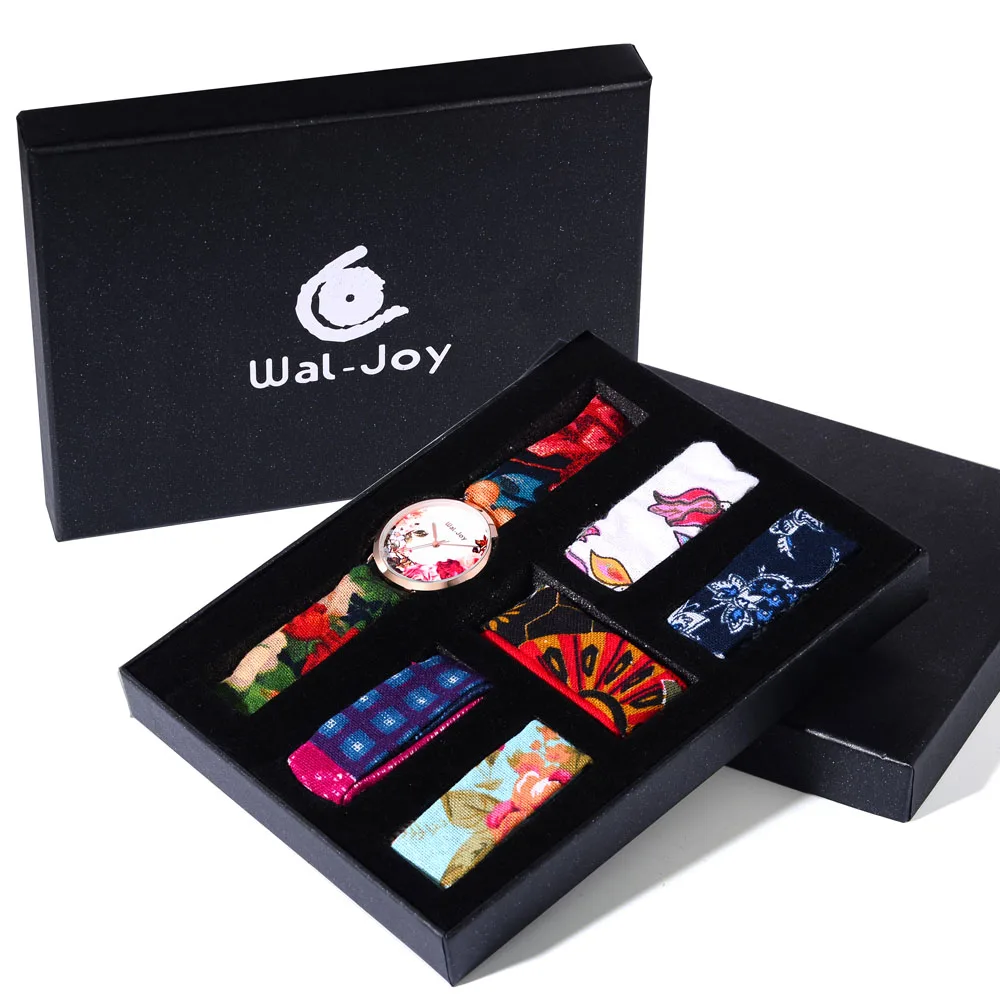 

WJ-9020 Wal-Joy Watch Gift Set Flower Exquisite Dial Bohemia Fabric Strap Quartz Wristwatch For Female Fashion Women Watch reloj