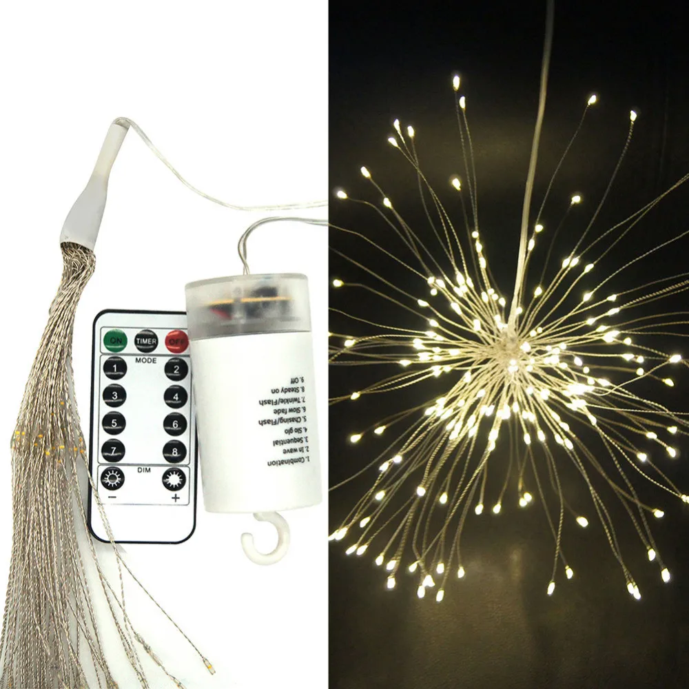 

Hot XD-100 LEDS Explosion Star String Lights Battery Powered Waterproof Chandeliers Firework Light Remote Control Decoration Str