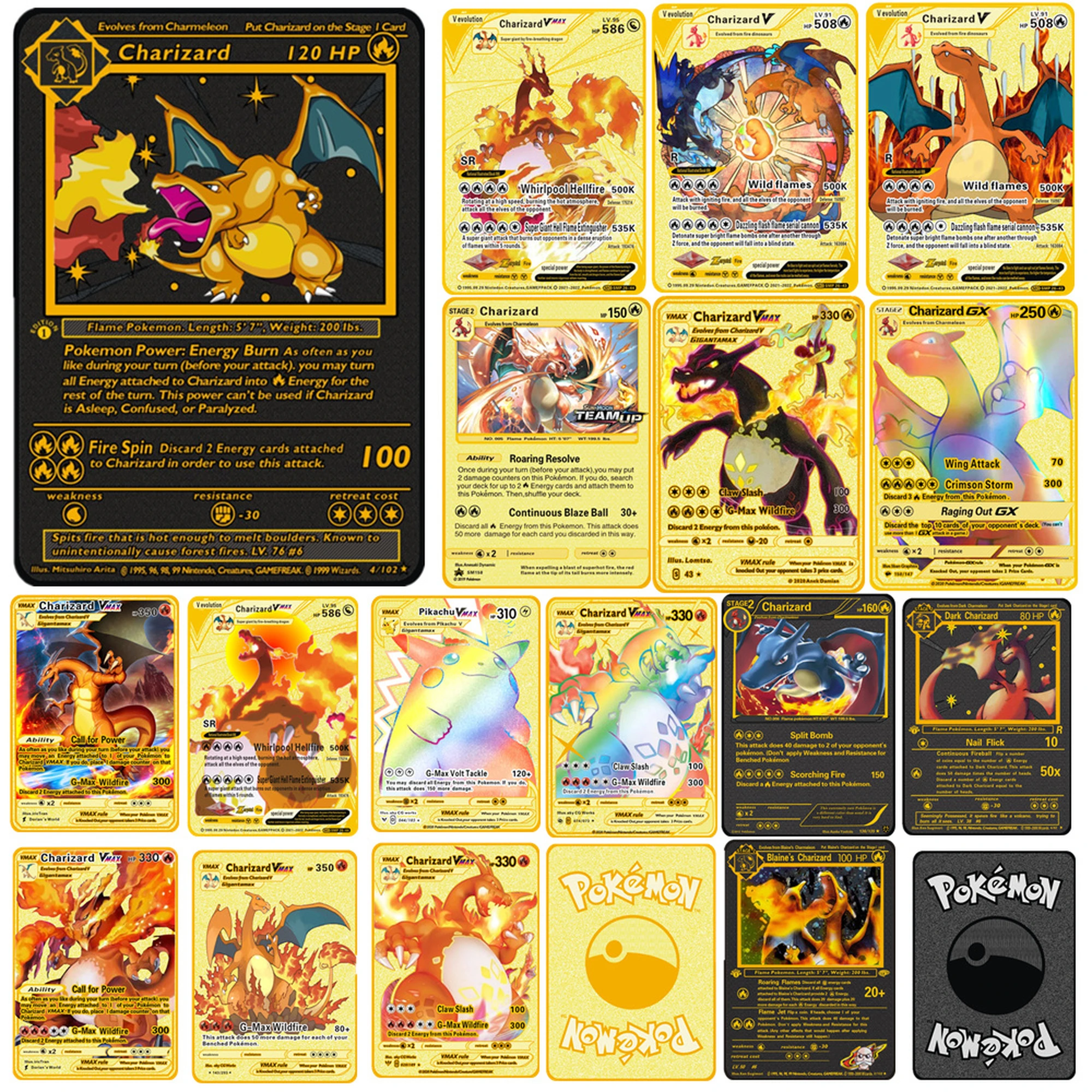 Pokemon Cards Dark Charizard Dx Metal Card Blaines Pikachu Charizard Vmax V  Card Collection Gift Kids Game Cards Toys - Game Collection Cards -  AliExpress