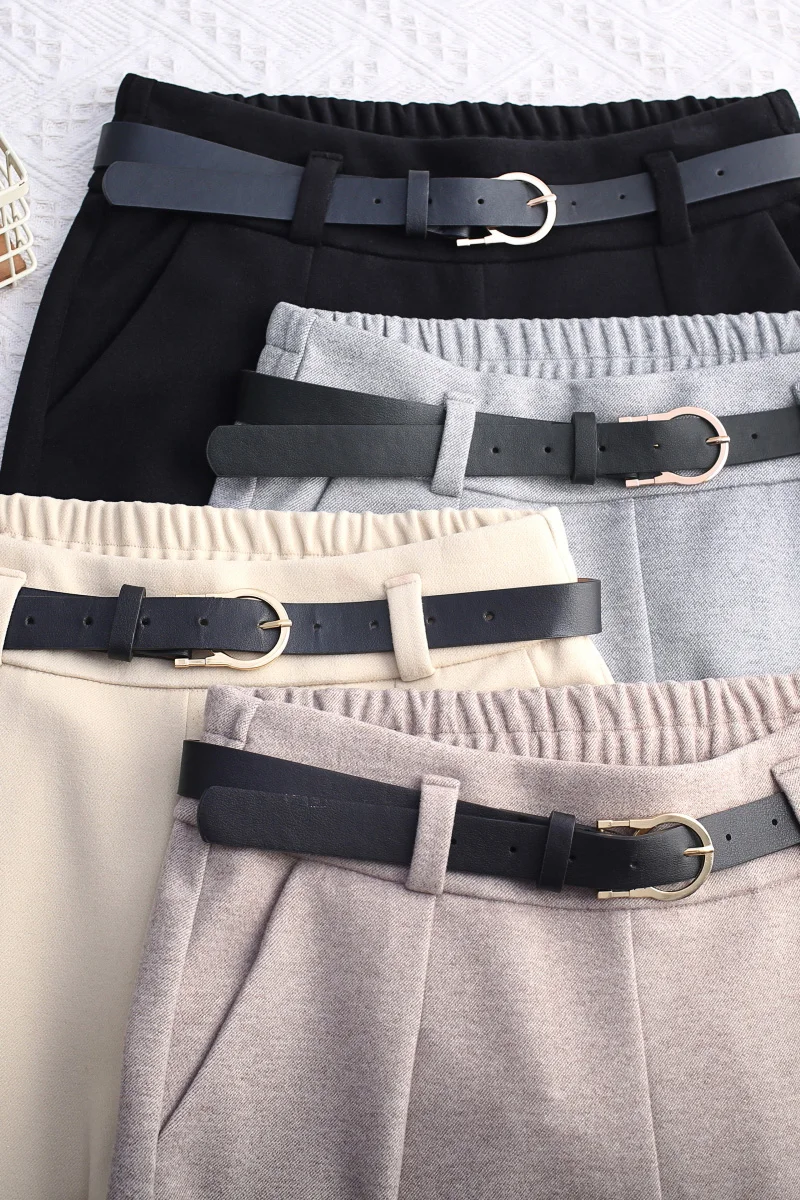 Winter Wool Pants Women Korean High Waist Belted Harem Trousers Female Elegant Autumn Warm Long Work Office Pants Plus Size