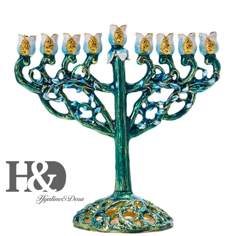 H&D, 5 стилей, Hanukkah, ручная роспись, эмаль, Menorah, канделябры, Chanukah, виски, подсвечники, 9 веток, Звезда Давида, подсвечник - Цвет: CK1954400
